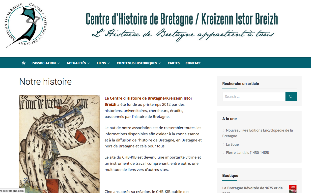 Réalisation du site du Centre d’Histoire de Bretagne / Kreizenn Istor Breizh (2017)